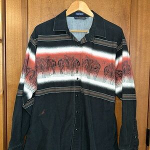 Panhandle Slim Mens Sz XL Western Shirt Pearl Snap Wild Horse Cowboy‎ Vintage